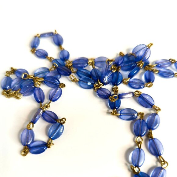 Vintage Miraculous Mary Blue Lucite Gold Tone Rosary Necklace Prayer Beads - Picture 4 of 6